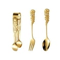 thumbnail image 1 of Hiroekza Vintage Rose Stainless Steel Ice Clip, Spoon & Fork Set - Elegant Coffee Spoon, Sugar Tongs & Dessert Utensils Gold, 1 of 5