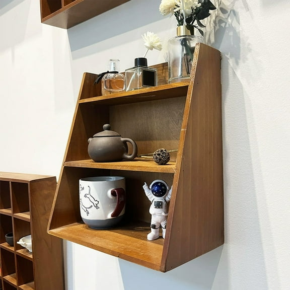 Hiroekza Wall Mount Cabinet Storage Organizer Wooden Floating Shelves for Wall Wood Farmerhouse Dresser Sturdy Coffee Shelf Desk Shelf, Spacious, Easy Installation, Versatile Use Brown