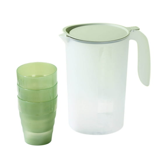 Hiroekza Water Pitcher with Lid and Spout 2.5L Heat & Cold Resistant Plastic Pitcher for Coffee, Juice, Homemade Beverage Summer Drink Bucket for Family & Outdoor Activities - Includes 3 Cups Green