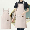 thumbnail image 1 of Hiroekza Waterproof Oil Resistant Kitchen Cotton Apron Canvas Cooking Bib Adjustable Ties Chef Baking Cleaning Apron for Women Men Beige, 1 of 6