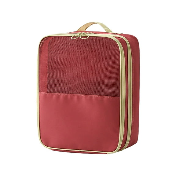 Hiroekza Waterproof Travel Shoe Organizer - 3 Compartment Portable Shoe Bag for Luggage Red
