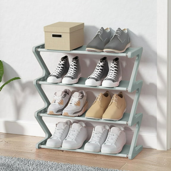Hiroekza Z Type Shoe Rack Shelf 4-Tier Stainless Steel & Plastic Space-Saving Design for Closet Entryway Garage & Corridor Blue