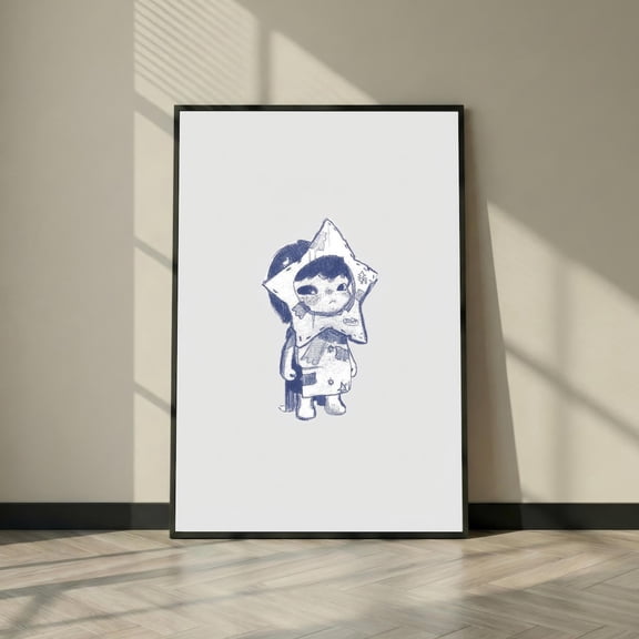 Hirono Poster Minimalist Wall Art, Weirdcore Y2K Indie Decor, Alt Aesthetic Grunge Print for Teen Dorm Room, Kawaii Goth Gift, Poster Only