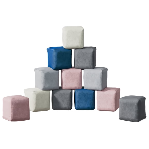 Hironpal 12 PCS Cube Foam Blocks for Kids,Toddler Modular Play Couch with Colorful Soft Blocks,Velvet Fabric,Multicolor