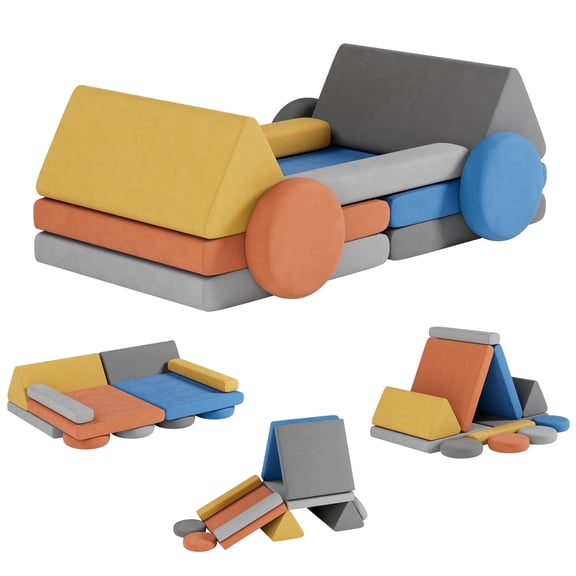 Hironpal 12 PCS Modular Kids Play Couch,Foam Toddler Sofa for Boys & Girls,DIY Creativing Kids Sofa for Playroom,Multicolor