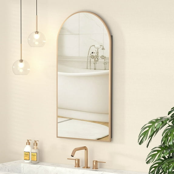 Hironpal 16" x 32" Recessed Arched Medicine Cabinets with 3 Adjustable Shelves, Champagne Gold