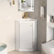 Hironpal 24" Corner Bathroom Vanity with Sink,Freestanding Space-Saving Bathroom Vanity Sink Combo,Wall Mounted,Wavy Pattern,White