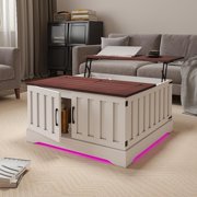 Hironpal 31.5 Lift Top Coffee Table with Storage, Led Square White Coffee Table with Large Hidden Storage, Wood Living Room Table Center Table for Living Room Dining Reception Room