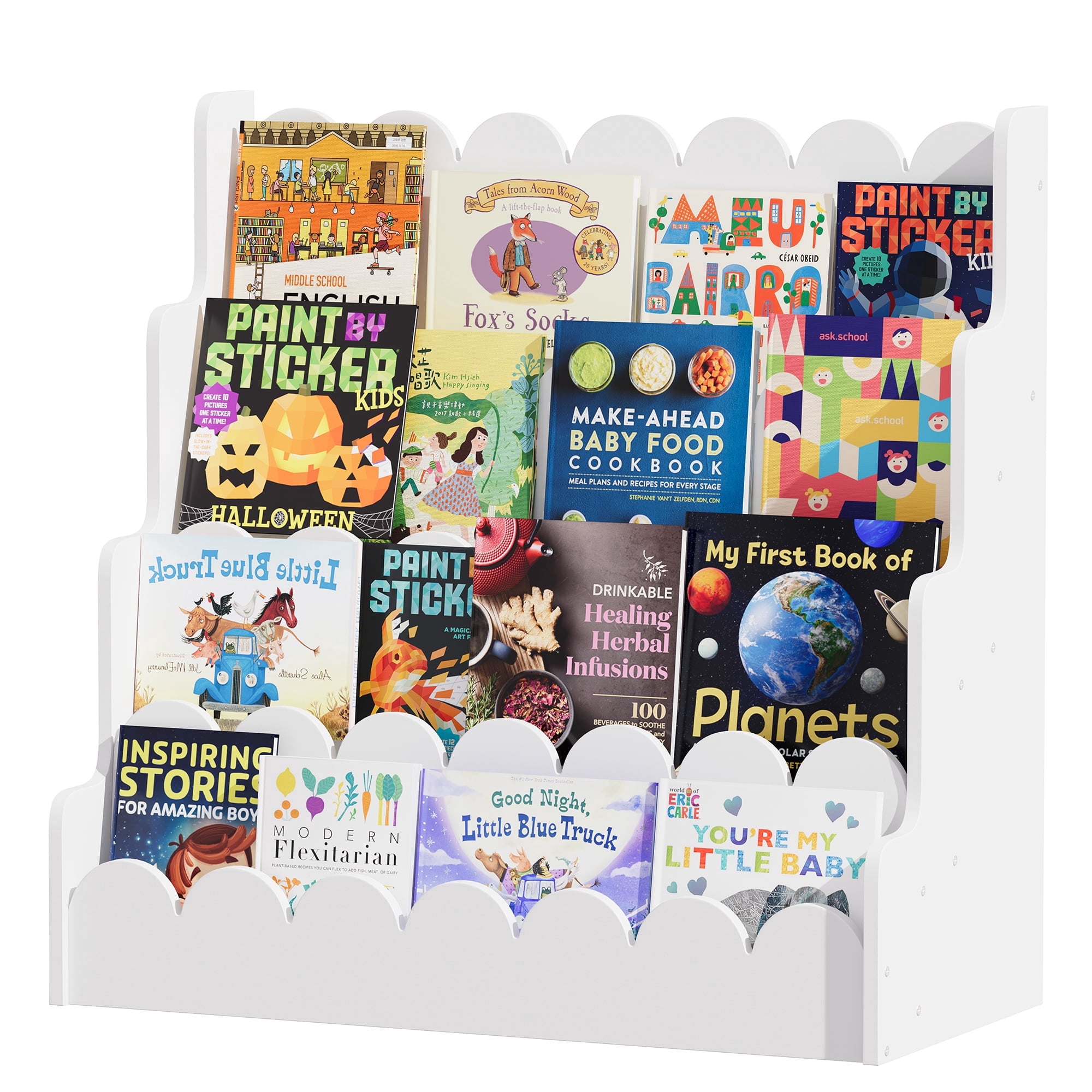 Hironpal 4-Tier Kids Bookshelf, Montessori Wood Bookcase for KidsRoom,Bedroom,Playroom,Gift for Boys&Girls,White