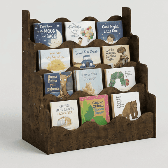 Hironpal 4-Tier Montessori Kids Bookshelf, 31" Toddler Bookcase with Scalloped Design,Gift for Girls & Boys,Rustic Brown