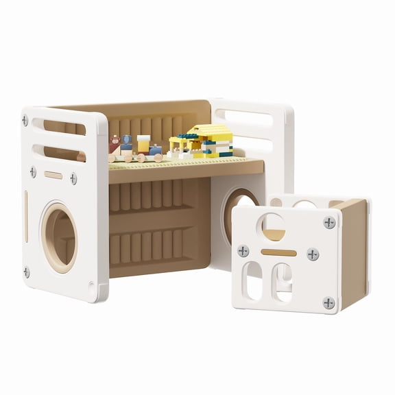 Hironpal 4 in 1 Montessori Weaning Table and Chair Set for Ages 1-3,Ideal for Drawing,Reading,Eating,Storage,Brown