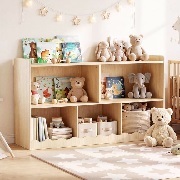 Hironpal 5-Cubby Kids Bookshelf, 43" Toddler Bookcase,Kids Reading Nook with Toy Storage Organizer,Natural