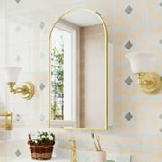 Hironpal Bathroom LED Medicine Cabinet, Surface Mount Arched Mirrored Medicine Cabinet with Adjustable glass shelves for Bathroom, Kitchen, Living room,19.8"x 35.4",Brushed Brassiness Gold