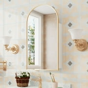 Hironpal Bathroom LED Medicine Cabinet, Surface Mount Arched Mirrored Medicine Cabinet with Adjustable glass shelves for Bathroom, Kitchen, Living room,19.8"x 35.4",Brushed Gold