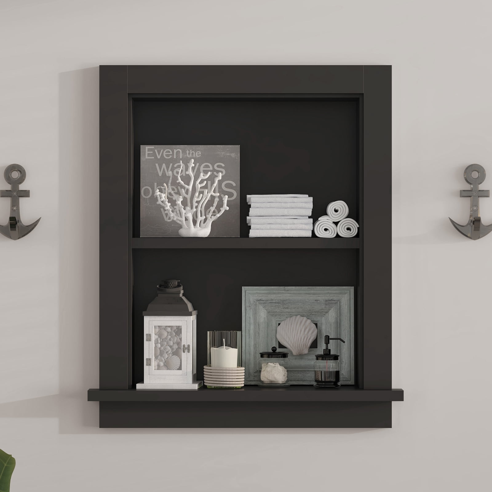 Hironpal Black 2-Tier Recessed 15x18 Wall Niche Medicine Cabinet ...