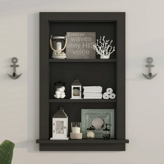 Hironpal Black 3-Tier Recessed Wall Mount Storage Cabinet – Sturdy Fully Assembled Wooden Utility Storage Shelf – Ideal for Home Kitchen, Bathroom, Laundry, Medicine Cabinet