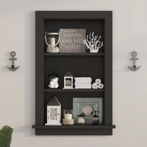Hironpal Black 3-Tier Recessed Wall Mount Storage Cabinet – Sturdy Fully Assembled Wooden Utility Storage Shelf – Ideal for Home Kitchen, Bathroom, Laundry, Medicine Cabinet