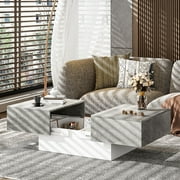 Hironpal Coffee Table with Sliding Storage, Wooden Rectangular Modern Center Table, Pull-Out Extendable,Gray
