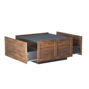 Hironpal Farmhouse Coffee Table with 2 Storage Drawers for Living Room Square Center Middle Table Modern Cocktail Table Contemporary Mid Century Wood Home Office Waiting Room, Black Rustic
