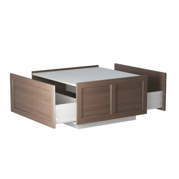 Hironpal Farmhouse Coffee Table with 2 Storage Drawers for Living Room Square Center Middle Table Modern Cocktail Table Contemporary Mid Century Wood Home Office Waiting Room, White Brown