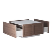 Hironpal Farmhouse Coffee Table with 2 Storage Drawers for Living Room Square Center Middle Table Modern Cocktail Table Contemporary Mid Century Wood Home Office Waiting Room, White Brown