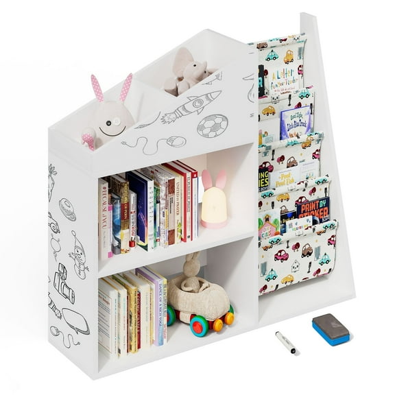 Hironpal Kids Bookshelf Nursery Bookcase for Kids with Cubby and Blackboard Book and Toy Storage Organizer Dollhouse Book Shelf for Kids Room