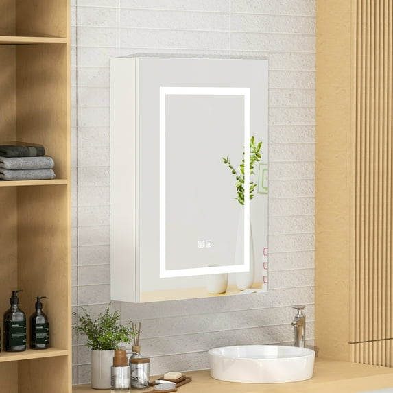 Hironpal LED Medicine Cabinet with Mirror and Defogger, 27.6" X 19.7" Wall Mounted Bathroom Cabinet Brightness Adjustable and 3 Light Colors