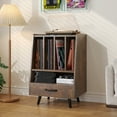 thumbnail image 1 of Hironpal Large Record Player Stand with Vinyl Storage with LED Light, Turntable Stand with Drawer, Midcentury Record Player Table Holds Up to 200+ Albums, DVD Shelf for Music Room Living Room-Walnut, 1 of 8