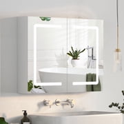 Hironpal Lighted Medicine Cabinet with Mirror,32" x 24" Bathroom Mirror Cabinet with Sockets & USB,2 Doors,Wall Mounted,White
