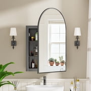 Hironpal Medicine Cabinet Mirror,20" x 30" Arched Bathroom Mirror Cabinet,Recessed/Wall Mounted,Right-Side Opening,Black