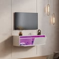 thumbnail image 1 of Hironpal Modern Floating TV Stand for 32 37 43 55 inch TV, TV Media Console for Living Room, Bedroom, Wall-Mounted Entertainment Center with 2 Flip-Down Cabinet Doors, LED Lights, White, 1 of 8