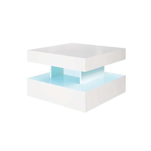 Hironpal Small White Coffee Table with Light,24" LED Center Table in Living Room,Modern Coffee Table with Storage,White