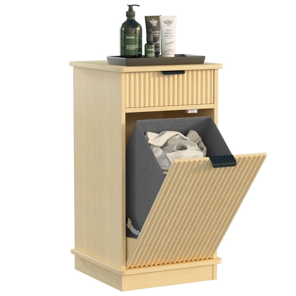 Hironpal Tilt Out Laundry Hamper Cabinet,Hidden Laundry Storage with Drawers & Baskets for Bathroom,Wavy Pattern,Natural