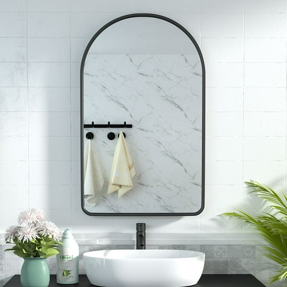 Hironpal Vintage-Style Medicine Cabinet with Storage,Bathroom Storage Cabinet with 20"x 32" Metal Frame Arched Mirror,Recessed or Surface Mount