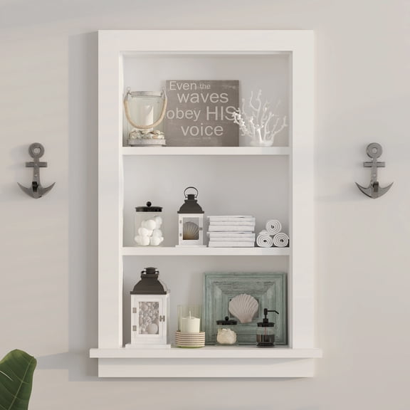 Hironpal White 3-Tier Recessed Wall Mount Storage Cabinet – Sturdy Fully Assembled Wooden Utility Storage Shelf – Ideal for Home Kitchen, Bathroom, Laundry, Medicine Cabinet