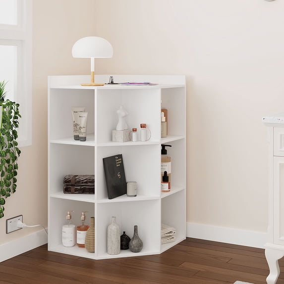 Hironpal White Corner Cabinet with USB Ports and Outlets - Wooden Cubby ...