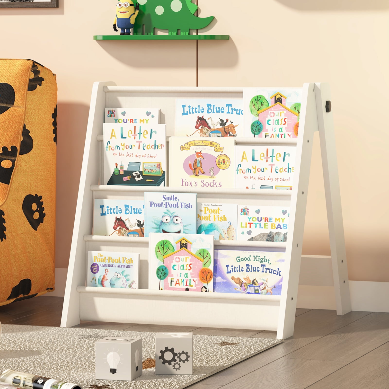 Hironpal Wood 4Tier Foldable Kids Bookshelf Montessori Toddler