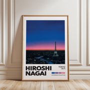Hiroshi Nagai Paris Night Poster, Vaporwave Cityscape And Urban Decor