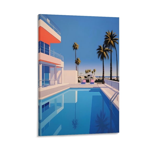 Hiroshi Nagai Swimming Pool 2 Framed Wall Art Poster Canvas Wall Art Poster Decorative Bedroom Modern Home Print Picture Artworks Posters 16x24inch(40x60cm)