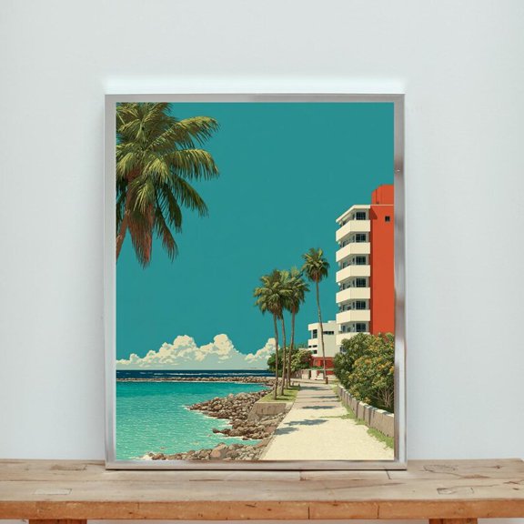 Hiroshi Nagai Vintage Wall Print, Japanese Retro Poster, Colourful Coastal Warm Decor Art 8x12 UNFRAMED