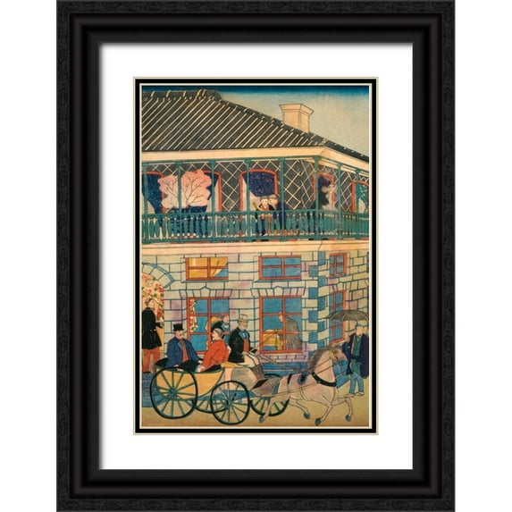 Hiroshige, Utagawa 23x32 Black Ornate Wood Framed with Double Matting Museum Art Print Titled - Foreign business district in Yokohama #3