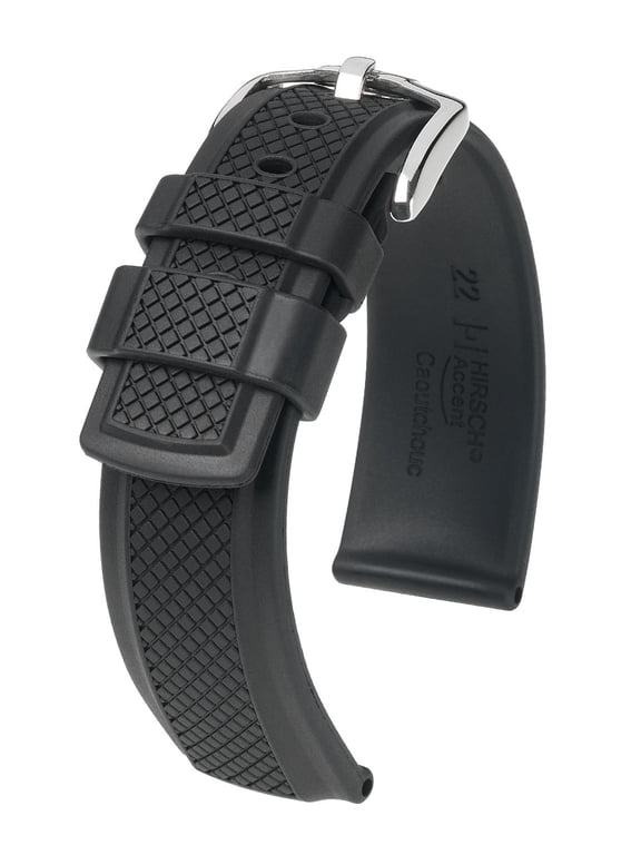 Accent Caoutchouc Watch Strap - Black - L - 20mm / 18mm - Shiny Silver Buckle - Premium Caoutchouc Band