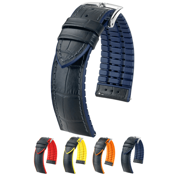 Hirsch Andy Leather Watch Strap - Blue - L - 22mm - Natural Rubber