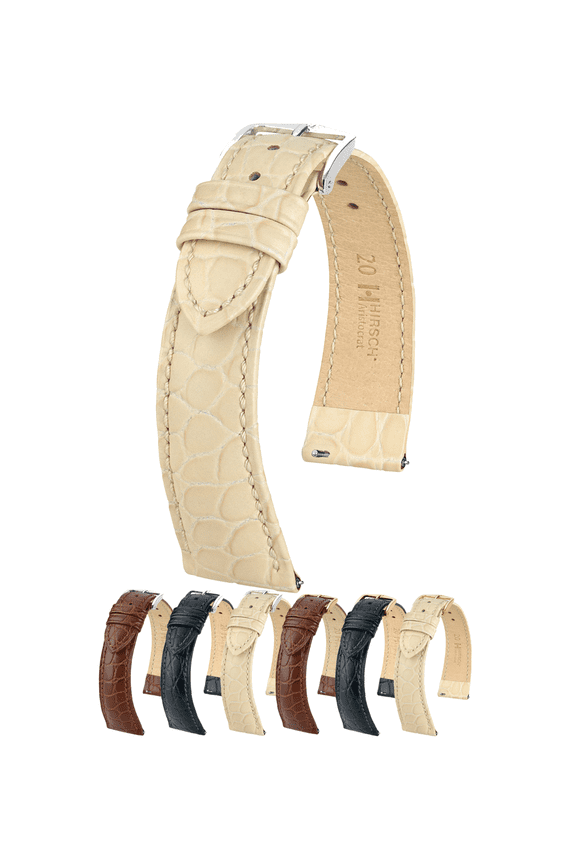 Aristocrat Embossed Leather Watch Strap - Beige - L - 18mm - Silver Buckle