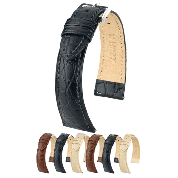 Hirsch Aristocrat Embossed Leather Watch Strap - Black - L - 22mm - Silver Buckle