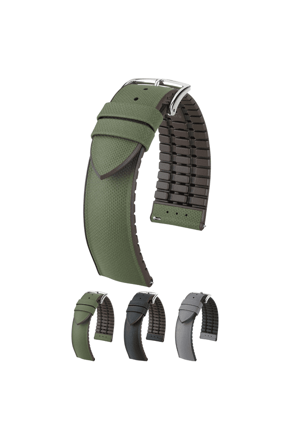 Arne Leather Watch Strap - Green - L - 20mm - Silver Buckle - Natural Rubber