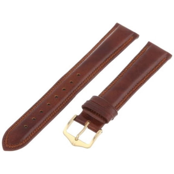 Hirsch Ascot Leather Watch Strap - Golden Brown - L - 18mm / 16mm - Shiny Gold Buckle - Calf Leather Band