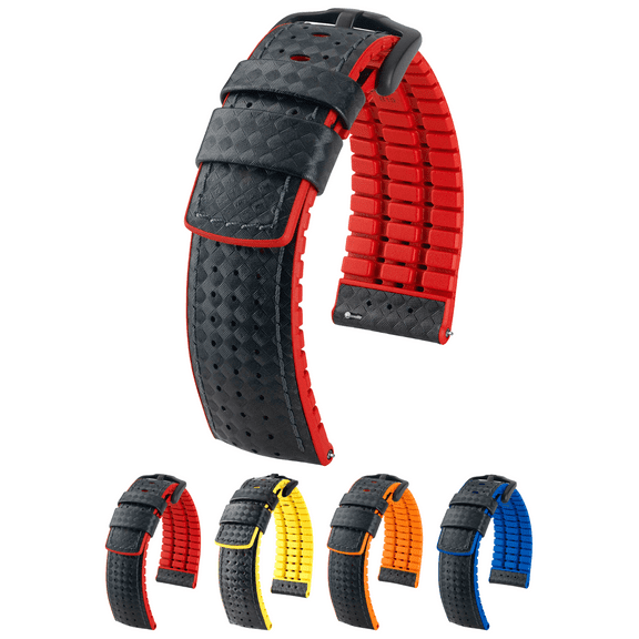 Hirsch Ayrton Leather Watch Strap - Red - L - 20mm - Black Buckle - Natural Rubber