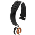 thumbnail image 1 of Hirsch Bagnore Retro-Style Leather Watch Strap - Black - L - 21mm - Shiny Silver Buckle - Retro-Styled Calf Leather Band, 1 of 9