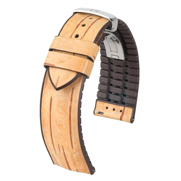 Hirsch Birch Wooden Watch Strap - Beige - L - 22mm - Natural Rubber - Quick Release